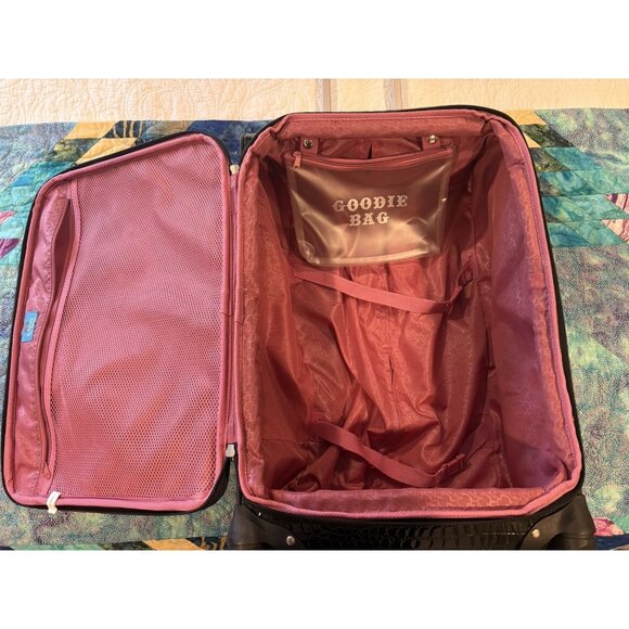 Kathy Van Zeeland Luggage Wheeled Travel Croco Black PVC 25" Added Cosmetics Bag - Picture 8 of 16